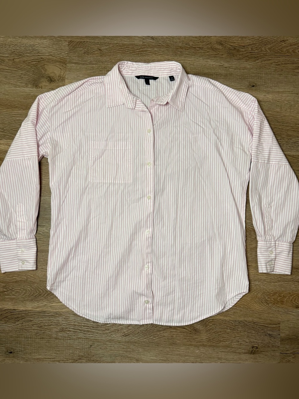 Armani Exchange Light Pink Stripe Oversized Button-Up Shirt